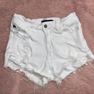 High Waisted White Ripped Shorts